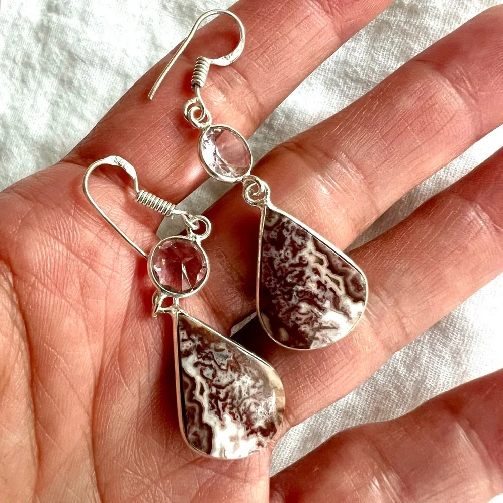 925 Petite Crazy Lace Agate + Morganite Earrings